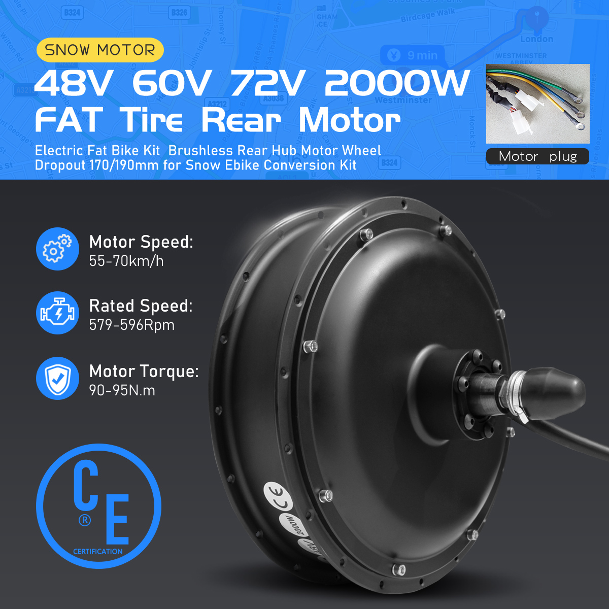 Fat Tire Ebike Conversion Kit 2000W - Motor de buje trasero sin escobillas